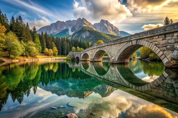 Vintage Lake Bohinj Stone Bridge Julian Alps Slovenia