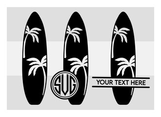 Surfboard SVG Silhouette Bundle, Surfing Silhouette, Summer Svg, Surf boards Svg, Surfing Board Svg, Surfboard Png, Surfboard Monogram Svg, Split Monogram, Circle Monogram 