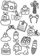 hand drawn food icons set, elements daily planner, coloring book, back to school 