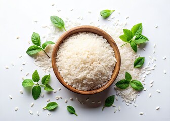 White Rice Bowl, Fresh Greens, Minimalist Food Photography, Cooking Ingredients