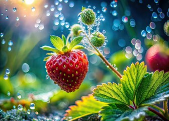 Wild Strawberry Long Exposure Photography, Nature, Macro,  Blurred Motion, Dew Drops, Soft Focus,  Botanical,  Floral,  Close Up Photography,  Delicate,  Fresh,  Vibrant Colors,  Abstract,  Beauty,  B