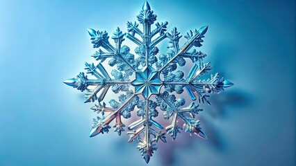 Winter Snowflake Macro, Light Blue Background, AI Photography
