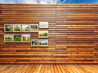 Wooden Wall Panels Horizontal Photo, Brown Slatted Wall Background, Copy Space