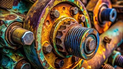 Worn Industrial Machine Part Close-Up, Bolts, Metal, Texture, Detail
