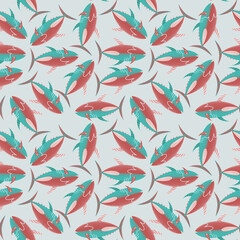 Fototapeta premium Seamless Surface Pattern Design with Ocean Tuna Fish Motifs for Textile, Prints, Bookcover, Fabric