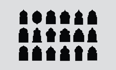 Shape Islamic door and arabic window arch. Arabic door and window vector silhouette. Collection of oriental style. Islamic vector shapes of a window or door