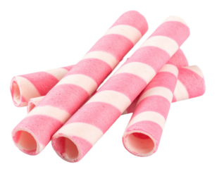 Pink striped wafer rolls isolated on transparent background