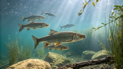 Shoal of Lake Whitefish with Freshwater Species in Clear Lake Ecosystem