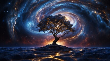 Galaxy Nebula Wallpaper: Cosmic Wormhole, Indigo Gold, Bioluminescent Planets