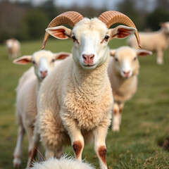 Obraz premium USA, New Jersey, Hunterdon, Mountainville, sheep (Ovis ammon aires).