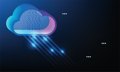A digital cloud icon with colorful data streams, representing technology and connectivity. background is dark, enhancing vibrant colors of cloud