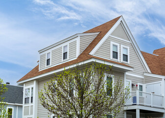 Newly built classic style family house with shed dormer in Brighton, Massachusetts, USA

