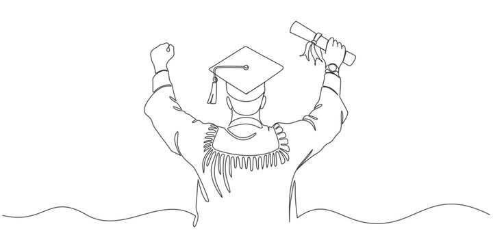 Line art illustration of university student graduation, graduation student line art style vector illustration	