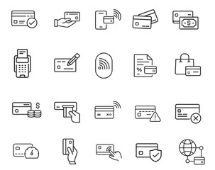 Money and payment icon set in outlined style. Suitable for design element financial and online trading, digital payment, and business technology app. vector