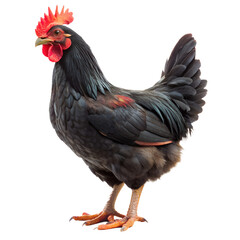 Fototapeta premium A chicken with full-body black feathers standing on an isolated transparent background. Design Illustration