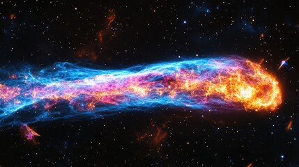 Spectacular cosmic veil with vivid, luminous, nebulous structures in deep space