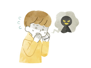 悪意のある電話を受ける男性-水彩