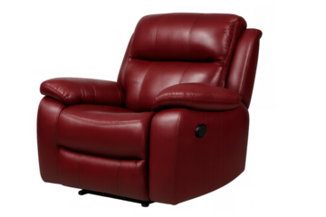 Comfortable red leather recliner chair isolated on transparent background, perfect for relaxing at home