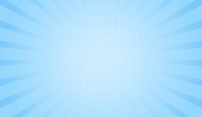 Blue Comic Style Background – Radial Burst Light Rays Backdrop with Halftone Center
