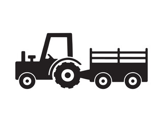 Black Silhouette Farm Tractor with Trailer Icon

