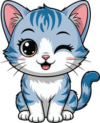 Adorable Winking Blue Tabby Cat – Cute Cartoon Kitty Illustration vector 