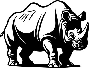 one-horned rhinoceros silhouette vector illustration, isolated on white