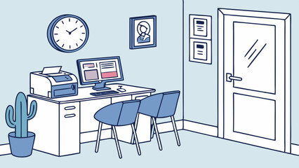 Illustration of an office space with desk and computer