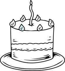 Hand drawn birthday cake with candle and cream layers  