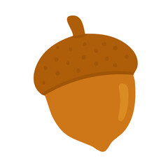 Vector illustration of a brown acorn with a cap and stem, isolated on white background.