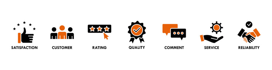 	
Feedback banner web icon vector illustration concept with icon of satisfaction, customer, rating, quality, comment, service and reliability