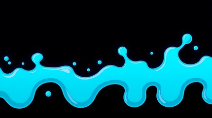 An abstract illustration of a blue liquid, resembling a flowing stream, against a black background with scattered small blue circles, creating a sense of motion and energy