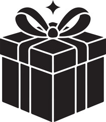 Gift Box with ribbon, black gift box silhouette icon vector illustration white background