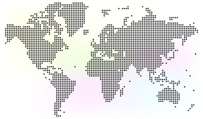 Abstract dotted world map outlines all major continents. Realistic dotted world map design promotes global perspective with a clean dotted world map alignment.