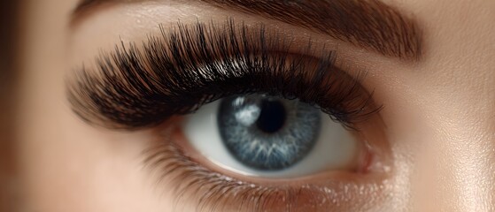 Obraz premium Close-up of a beautifully enhanced eye showcasing long eyelashes and vibrant colors in natural light