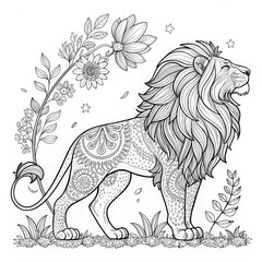 Obraz premium Majestic Lion With Intricate Floral Designs and Patterns