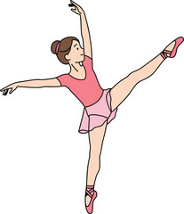 Flat Line Vector of Child Ballerina in Practice Pose. © nurhasanah