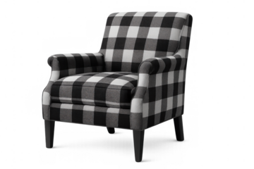 Classic checkered armchair isolated on transparent background, perfect for interior design projects and visualizations