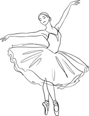 Simple Line Drawing of Ballerina in Tutu Performing Pirouette