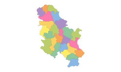 Multicolor Map of Serbia with Districts
