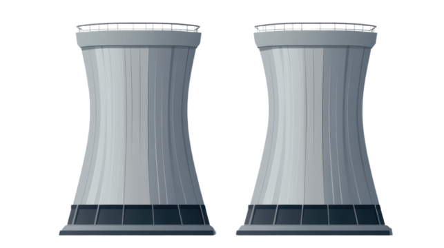 nuclear power plant cooling tower on white background