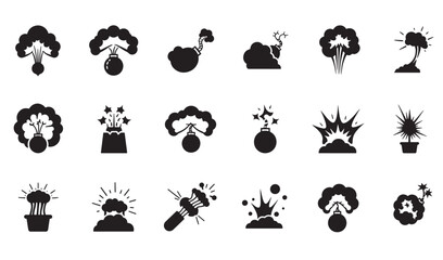 Obraz premium Set of isolated silhouette illustrations depicting explosions with various effects and styles