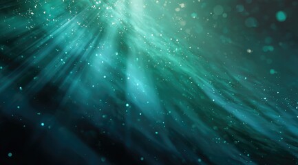 Fototapeta premium Teal and black abstract background with light rays and bokeh effect, creating a sense of depth and ethereal glow