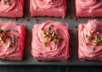 Pink frosted squares with sprinkles