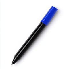 Black and Blue Marker with Cap Placed on White Background