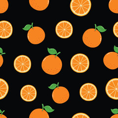 Seamless Hand Drawn Oranges Pattern Design Black Background
