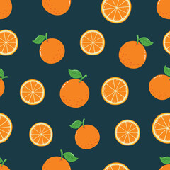 Seamless Hand Drawn Oranges Pattern Design Blue Background