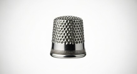 Gleaming Vintage Silver Metal Thimble A Close-Up Photograph