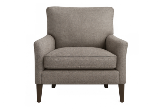 Comfortable gray armchair isolated on transparent background, perfect for interior design projects and visualizations