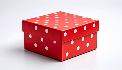 Fototapeta premium Red box with white polka dots isolated on white background