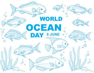 orld Oceans Day 8 june concept Vector illustration